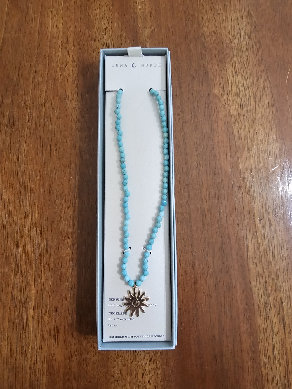 Luna Norte Turquoise Bead Necklace with Sun Pendant